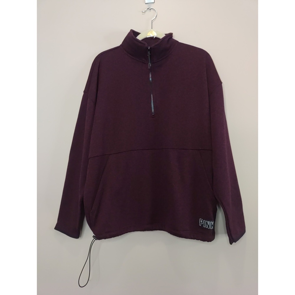 Pink Victoria Secret Burgundy 1/4 zip Pullover Longsleeve Pockets Sweater Size L